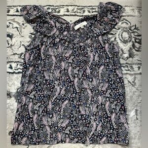 LOFT Black and Pink Leaf Print Blouse
